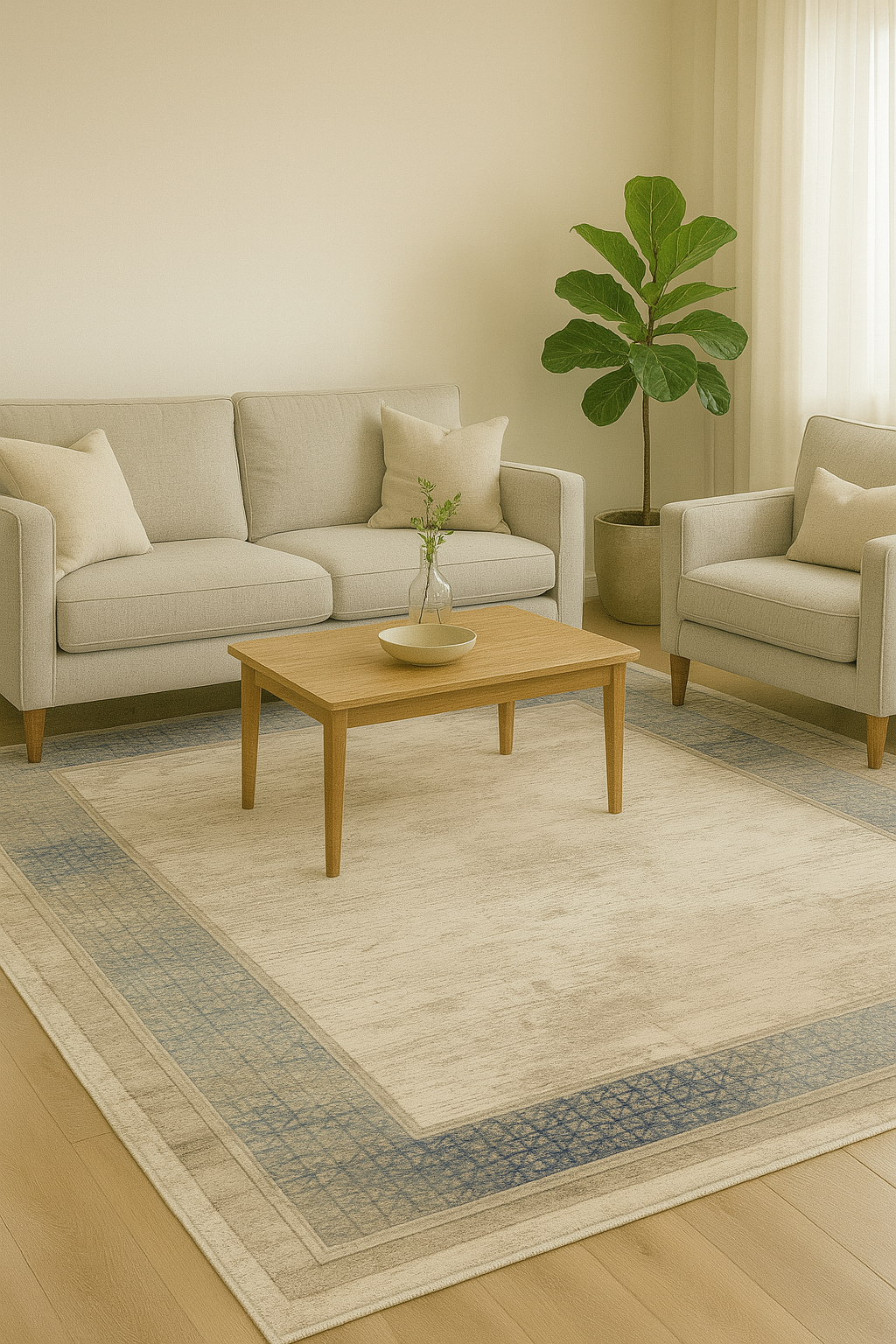 Picasso Azure - Elegant matta med konstnärlig touch och mjuk blå kant