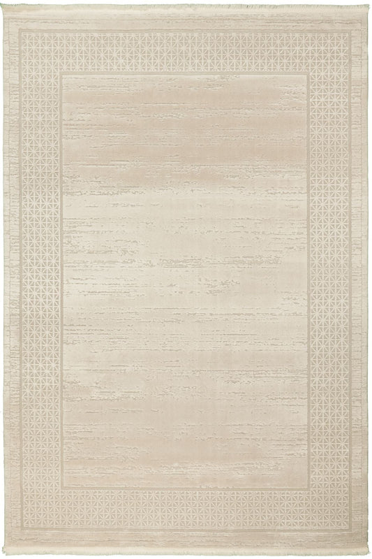 Picasso Pärlvit - Elegant ljus matta med pärlvit ram i diskret mönster